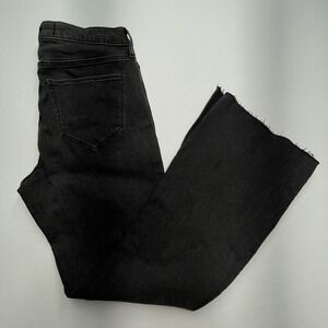 Hollister High-Rise Flare Jeans Frayed Hem Black Wash Denim Soft Stretch 13R W31